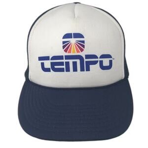 Tempo Trucker Hat Blue White OS Snapback Mesh Back Adjustable Foam Graphic Logo